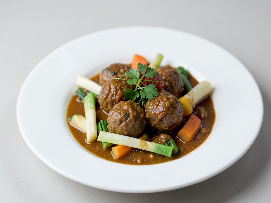 Polpette di carne al curry con verdure al cocco
