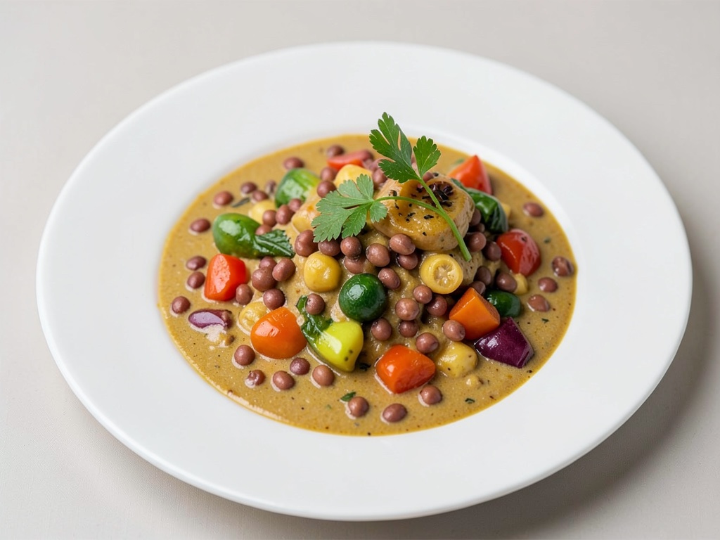 Curry cremoso con lenticole rosse e verdure miste