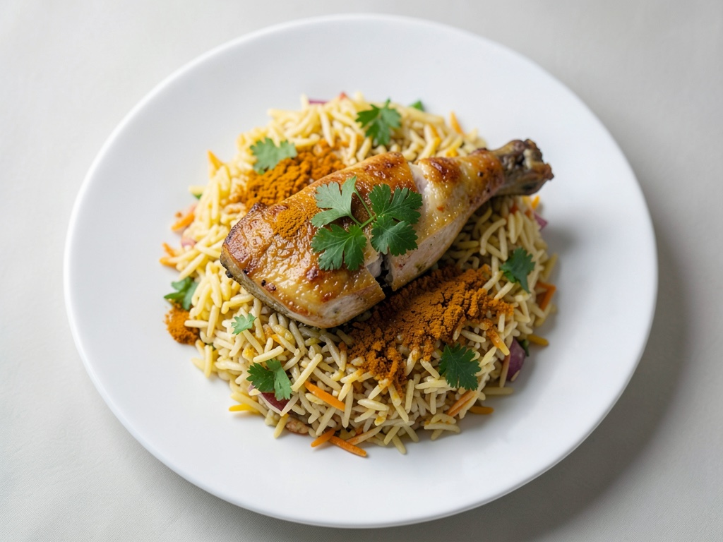 Curry di pollo con riso al curcuma e coriandolo fresco