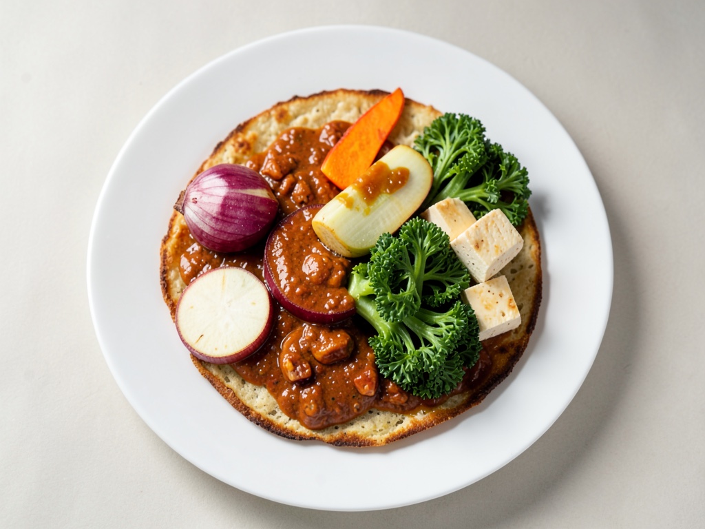 Padella di riso al curry con cavolo cinese, strisce di carota e tofu teriyaki