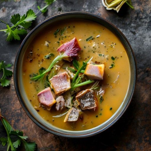 Sopa de apio al curry con pechuga de ganso ahumada