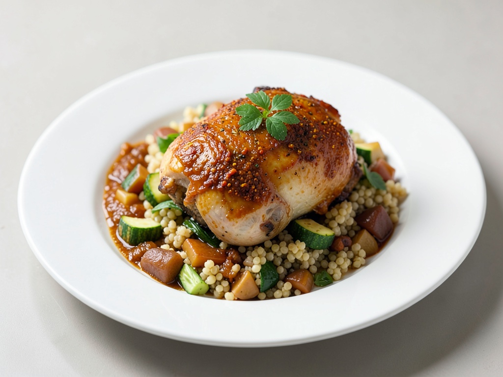 Pollo al forno con spezie al curry e couscous di zucchine e datteri