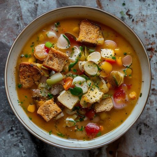 Zuppa di verdure saporita con panini al mais