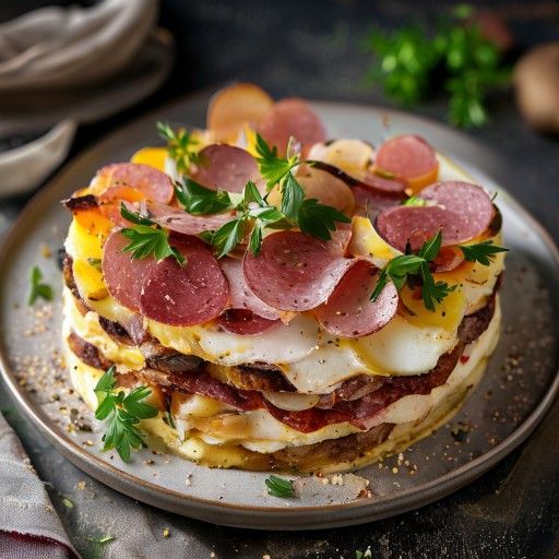 Herzhafte Kartoffel-Salami-Auflauf-Torte