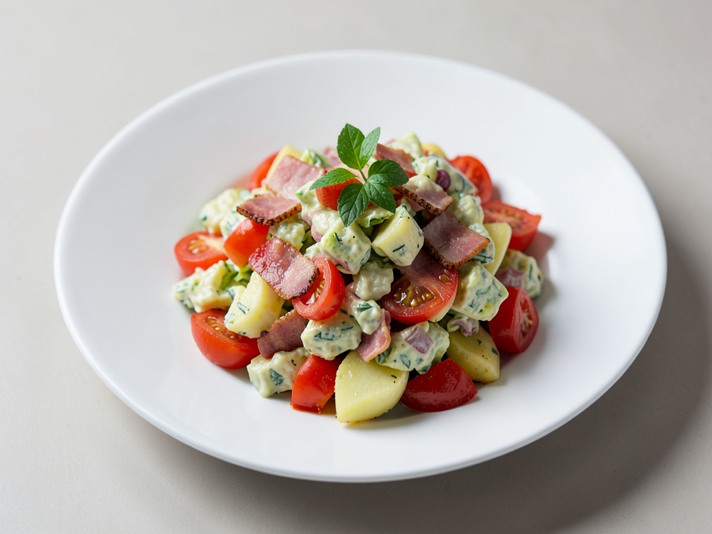 Salade de pommes de terre salée aux tomates et au bacon