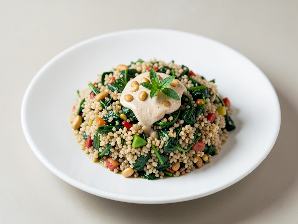Bowl au quinoa épinards avec vinaigrette cacahuète