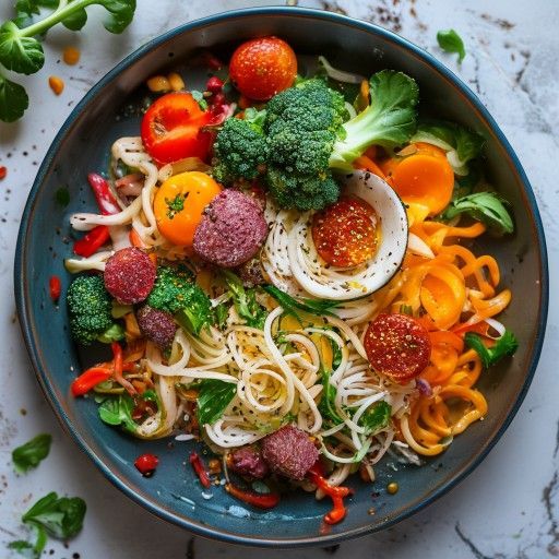 Poêle colorée de pâtes à l'épeautre avec courge et légumes