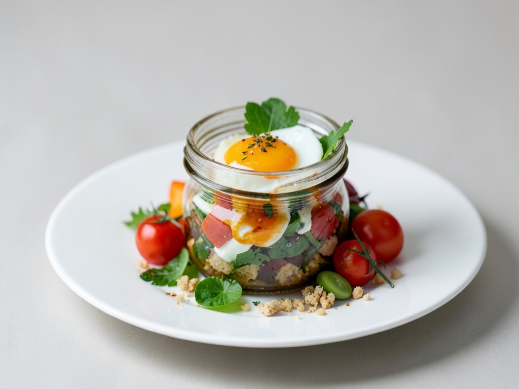 Huevos fritos en vaso con verduras frescas