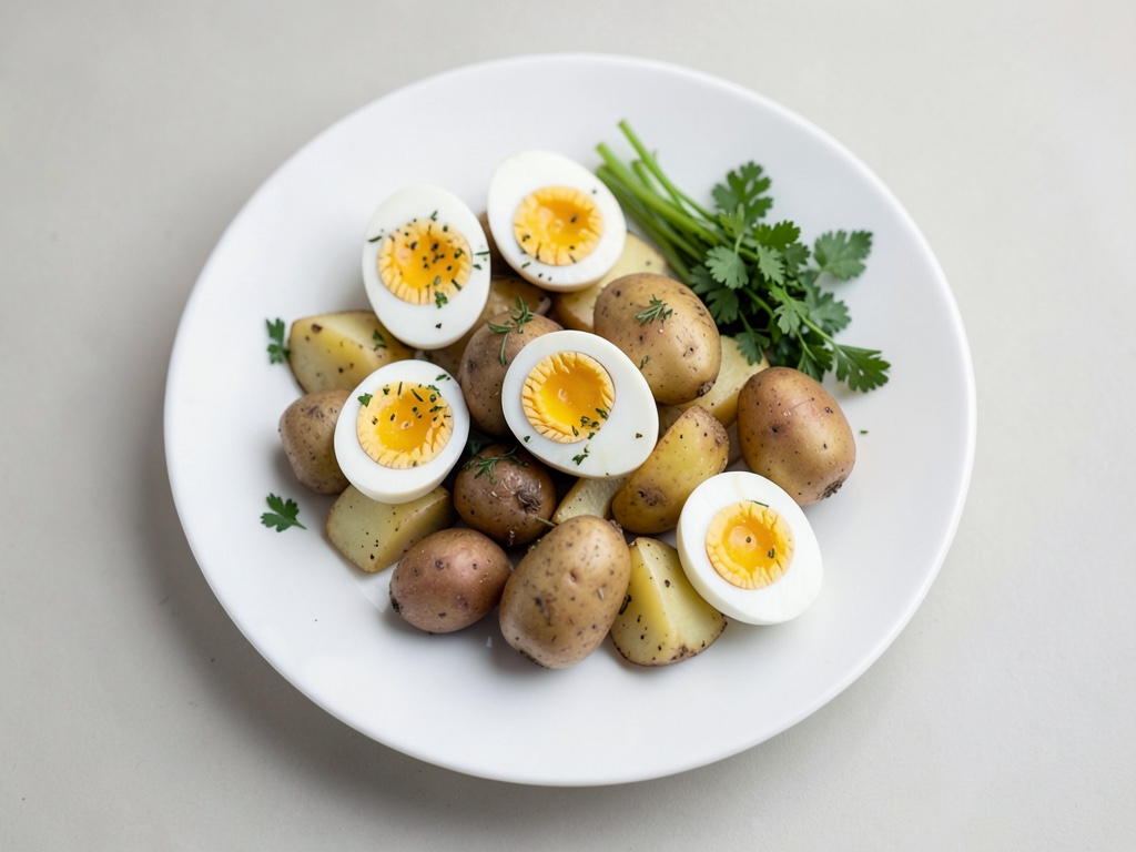 Pommes de terre aux œufs en sauce crème aux herbes