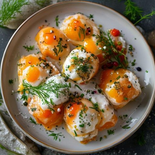 Rouleaux de saumon et œufs au fromage blanc et caviar