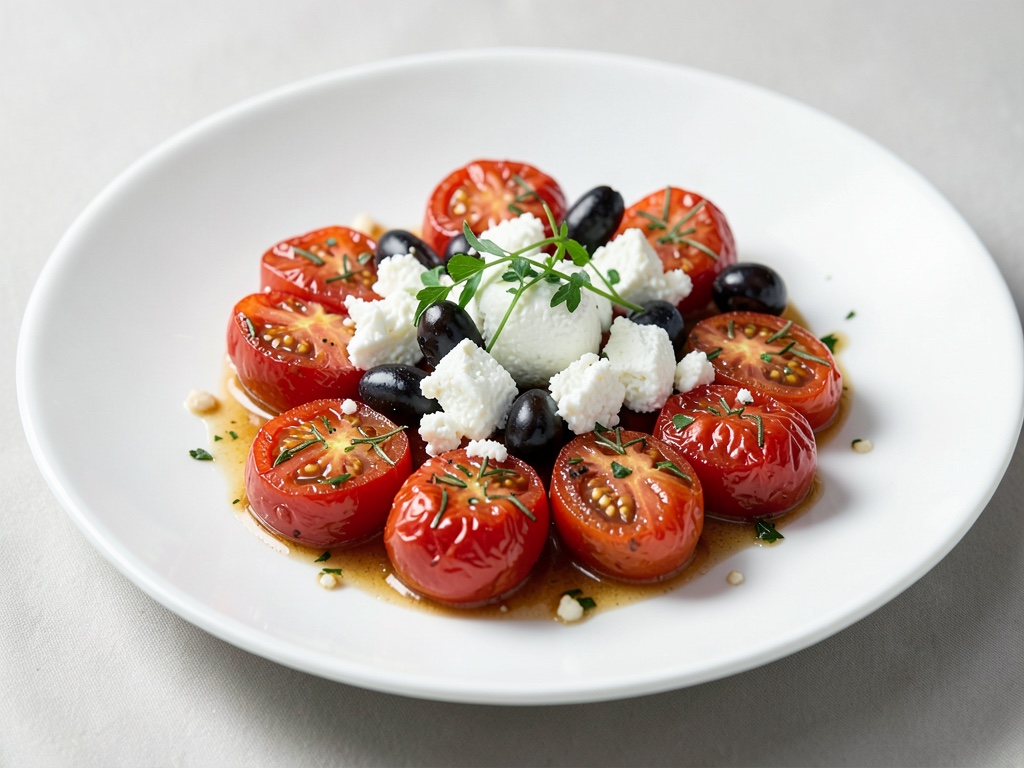 Pomodori marinati con formaggio di pecora e olive