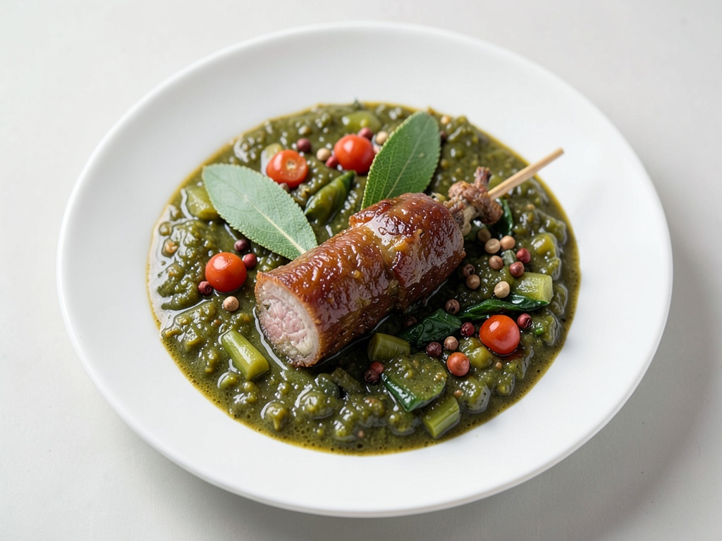 Guiso de verdura verde con jamón de cerdo curado