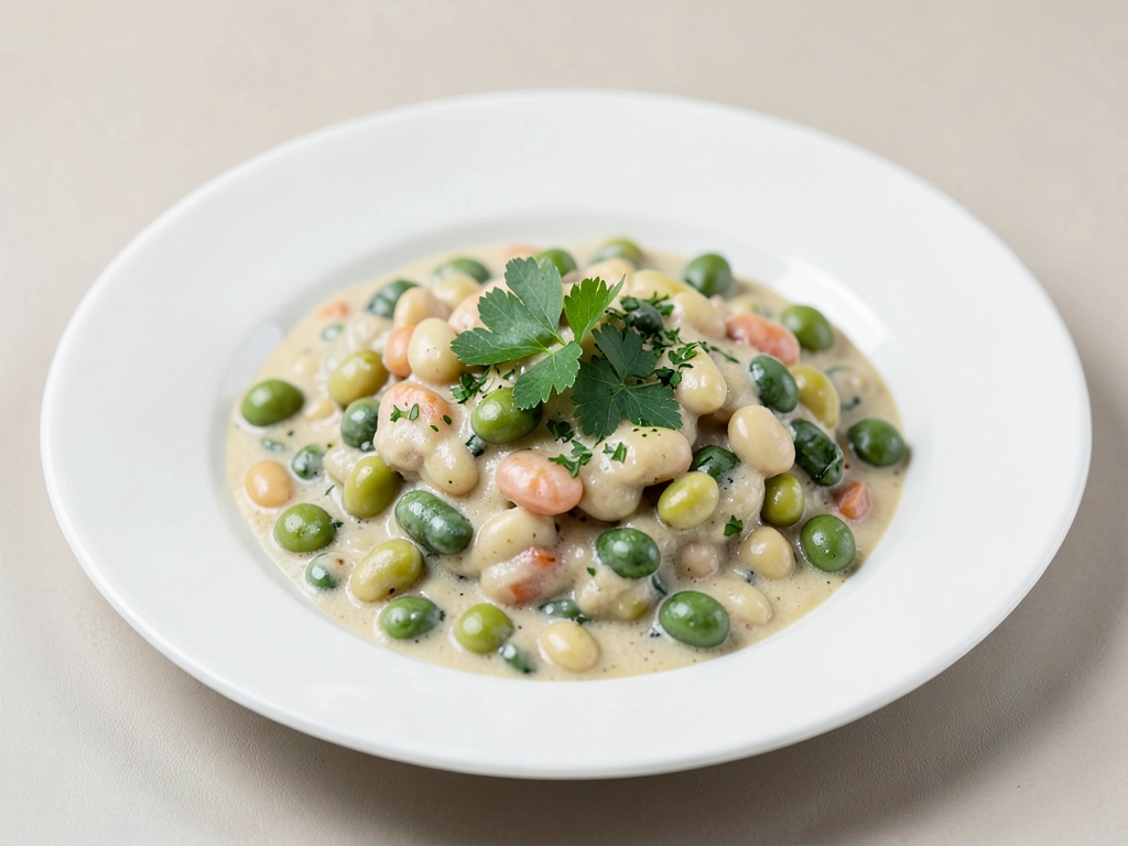 Guiso cremoso con judías verdes y blancas