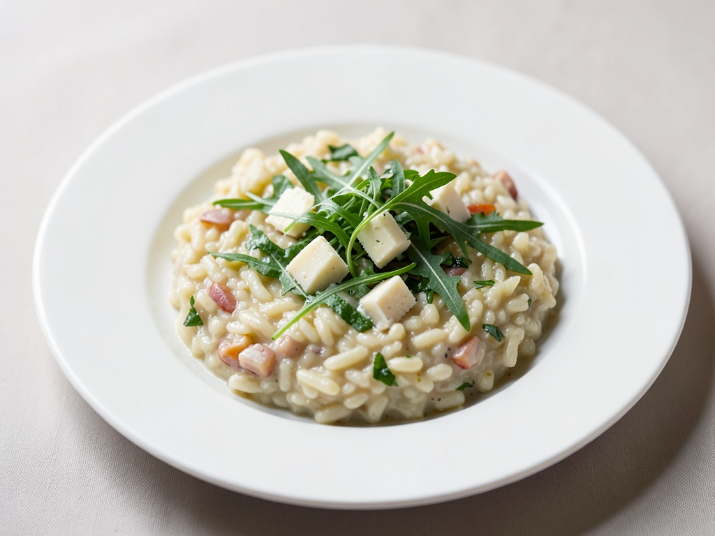 Risotto cremoso di farro con formaggio Manouri e rucola