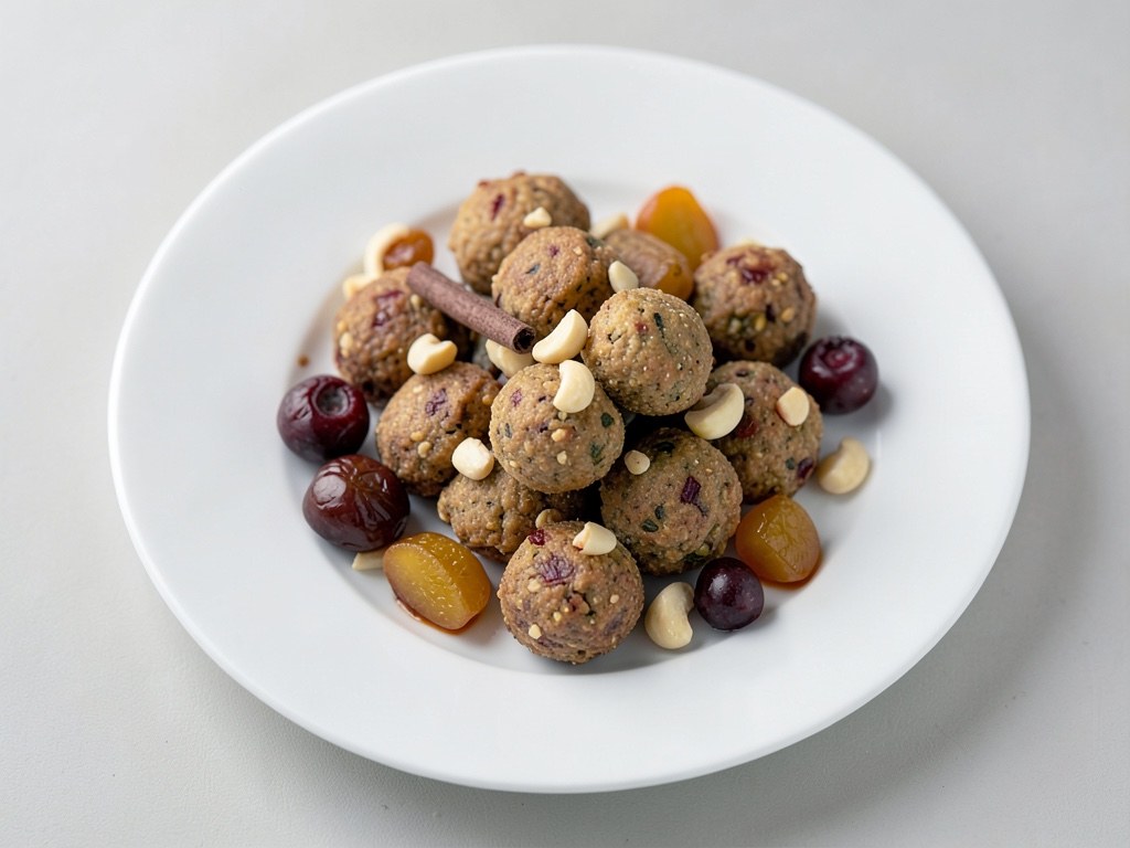 Bolitas crujientes de dátiles y almendras con nibs de cacao