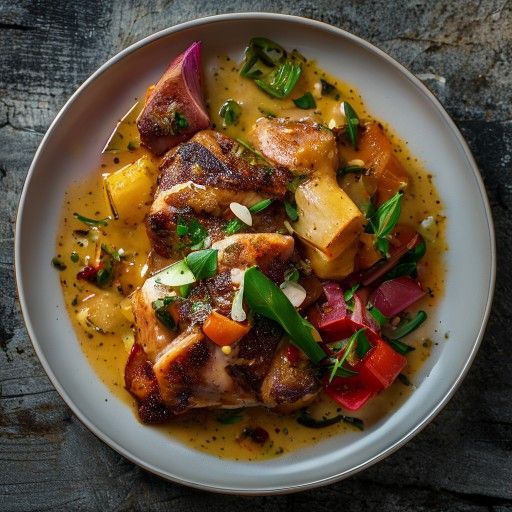 Petto d'anatra croccante con curry di verdure cremoso