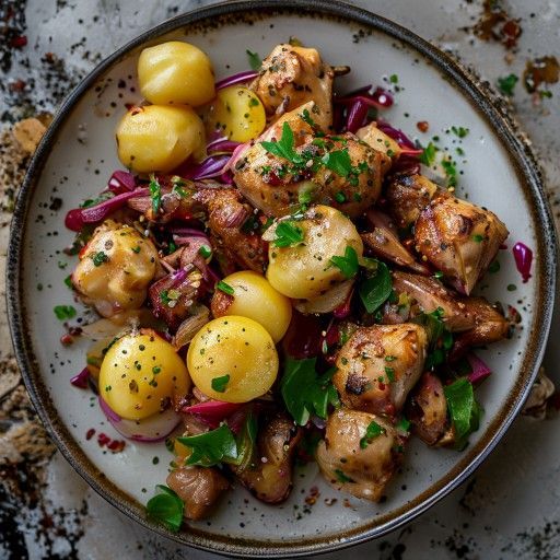 Anatra arrosto con cavolo rosso e gnocchi di patate