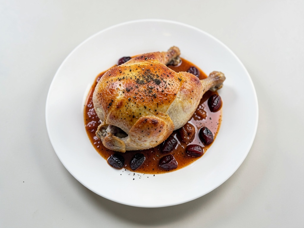Pato crujiente con relleno de manzana y salsa de vino