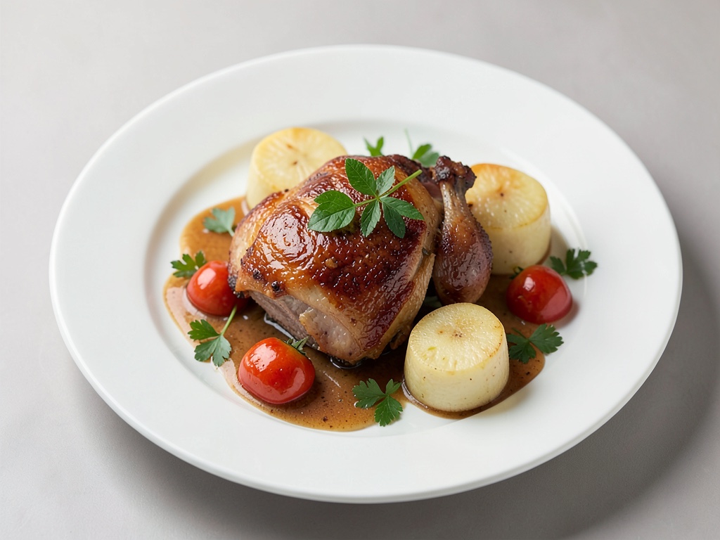 Pollo croccante con gnocchi di mela