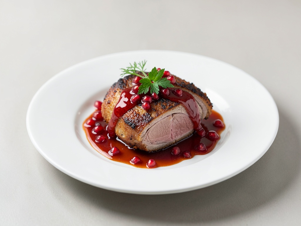 Poitrine de canard croustillante au soleil aigre-doux de grenade