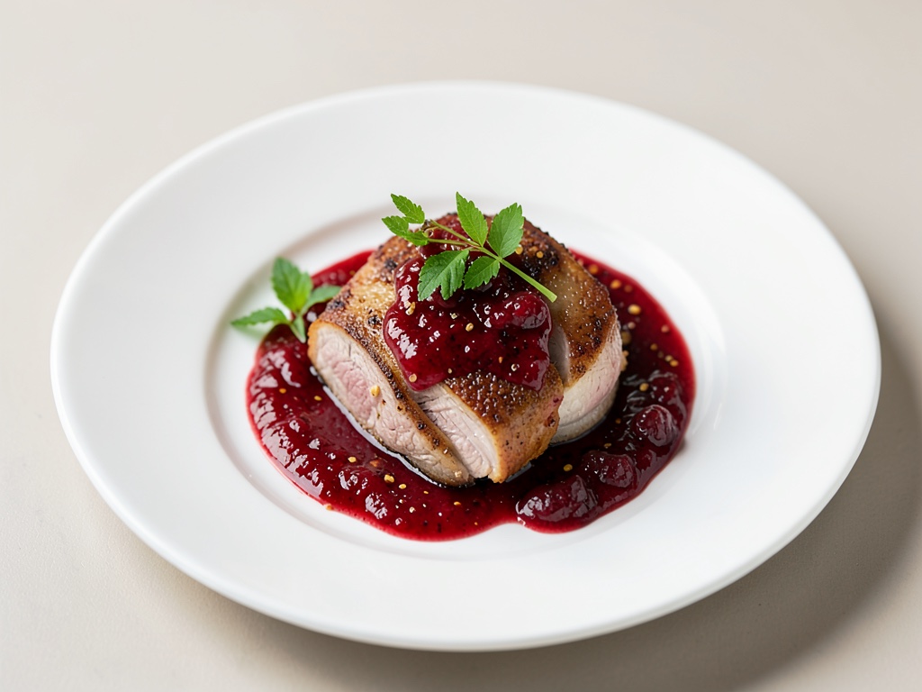 Knusprige Entenbrust mit pikant-herber Himbeersauce