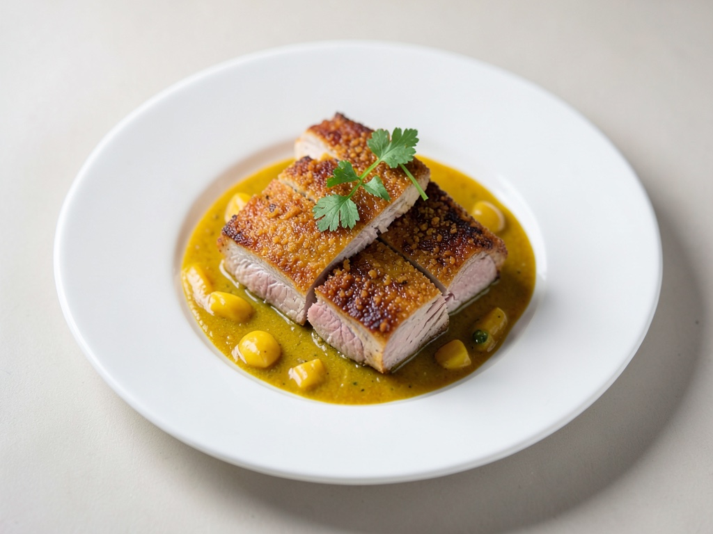 Petto d'anatra croccante al curry di mango