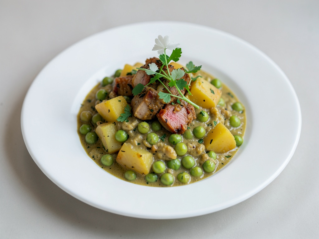 Crema di curry con piselli e patate