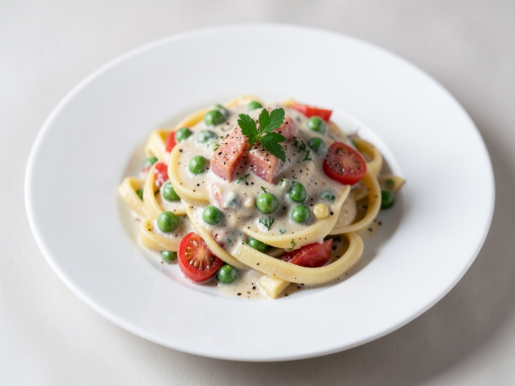 Cremige Pasta mit Erbsen und Tomaten
