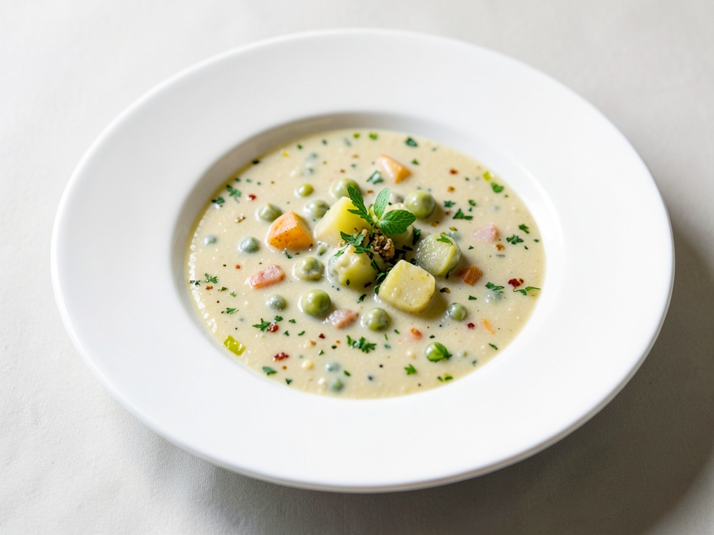 Zuppa cremosa di piselli e patate