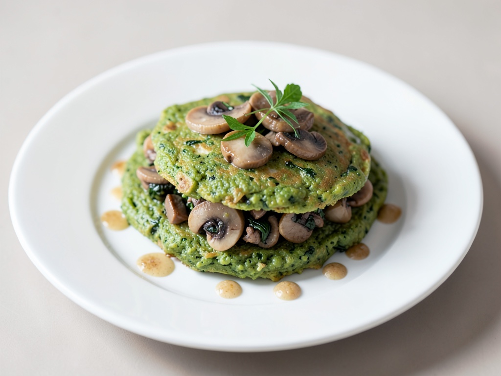Grüne Erbsen-Pfannkuchen mit Pilz-Spinat-Füllung