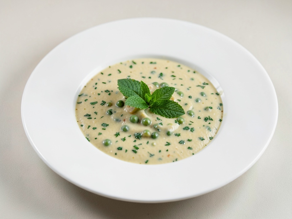 Zuppa cremosa di piselli e menta