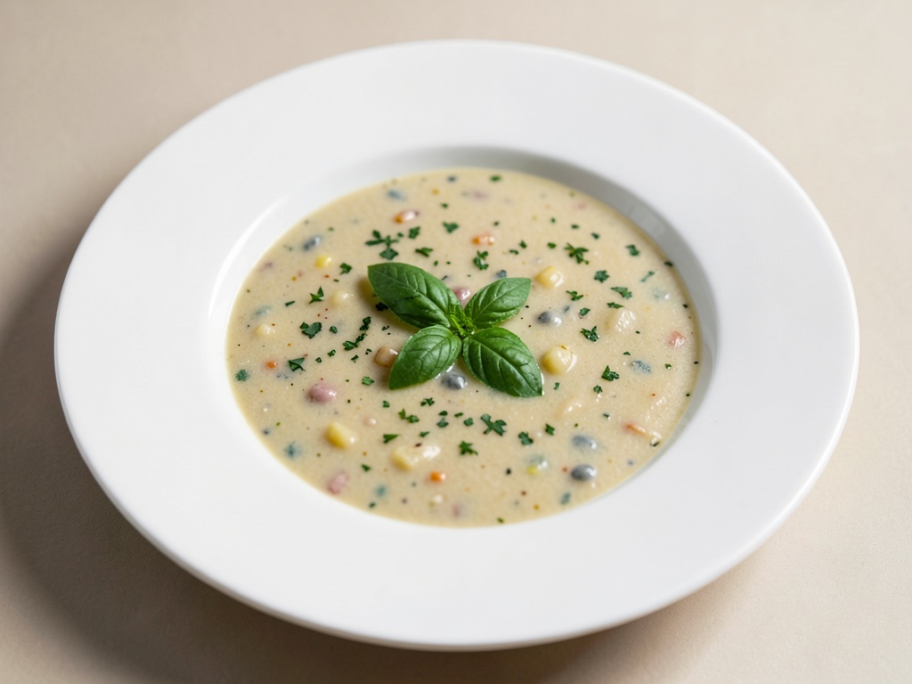 Cremige Erbsen-Kartoffel-Suppe mit frischem Basilikum