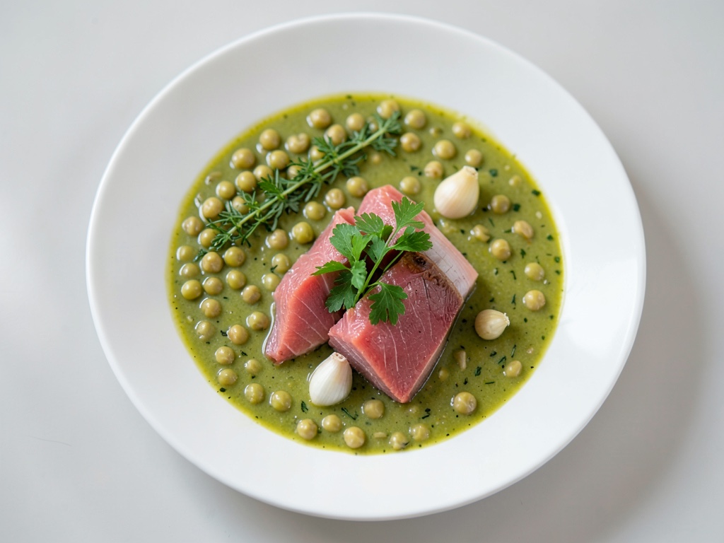 Zuppa di piselli con salmone