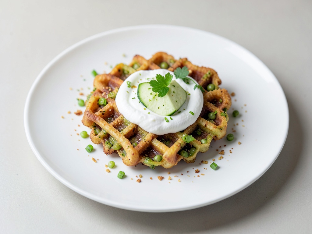 Tortitas crujientes de guisantes con crema fresca de yogur y pepino