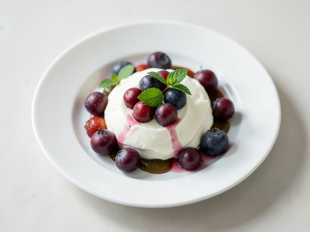 Crema di fragole e yogurt con erba di San Giovanni