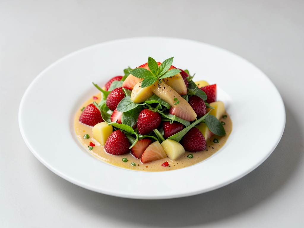 Frischer Salat aus Erdbeeren und Melone