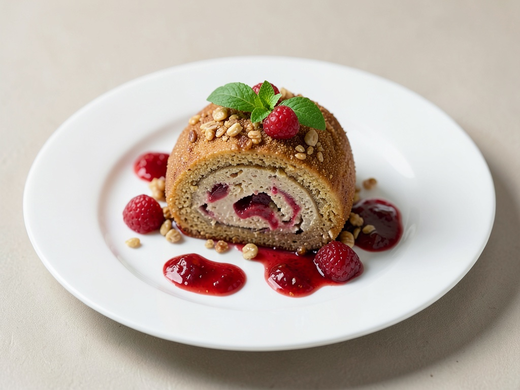 Rollo de bizcocho de fresa y muesli