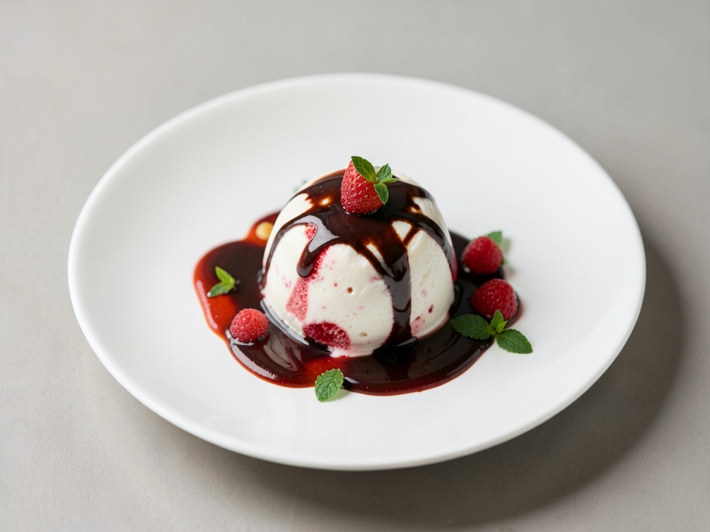 Gelato allo yogurt e fragole con glassa al cioccolato