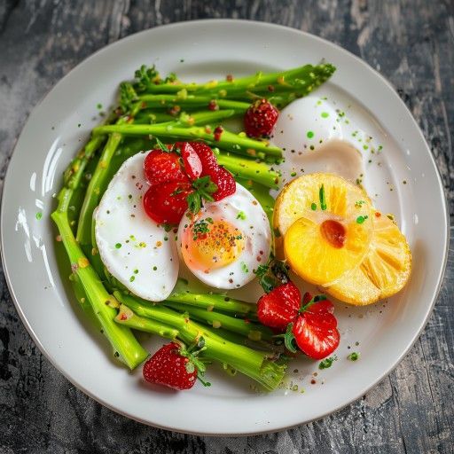 Asparago bianco con salsa di fragole, patate lesse e uova