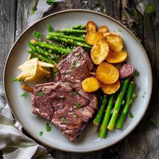 Brunch di Pasqua: Roastbeef succoso con asparagi verdi e patatine croccanti