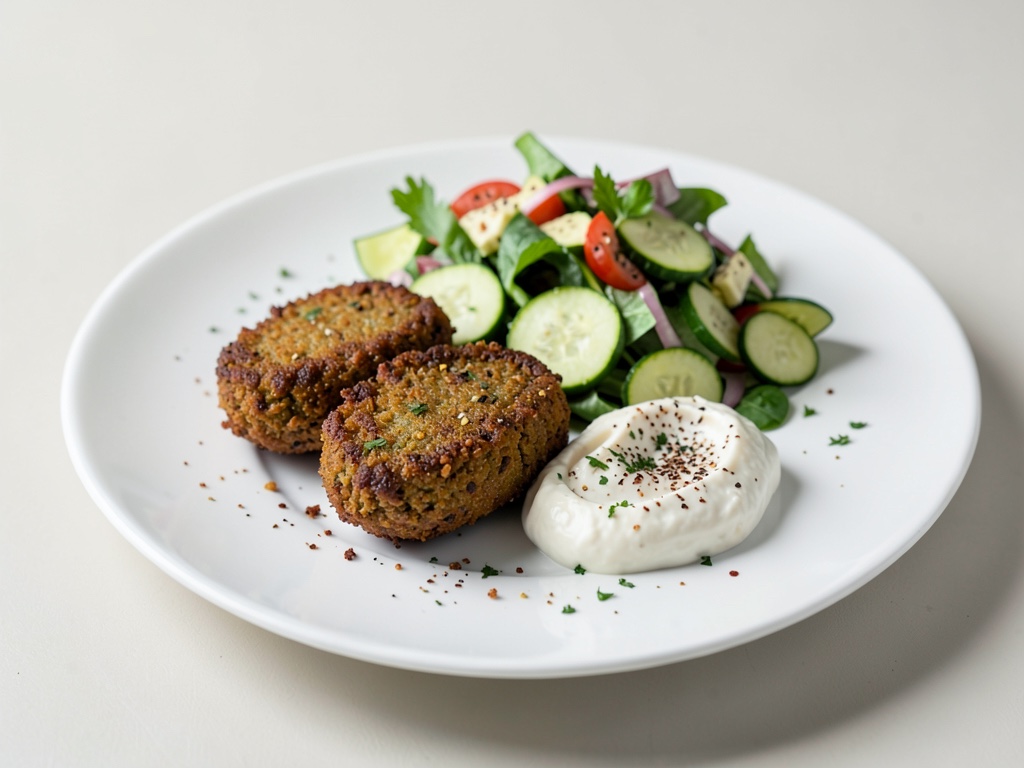 Falafel croccanti con insalata fresca di zucchine e yogurt al sesamo