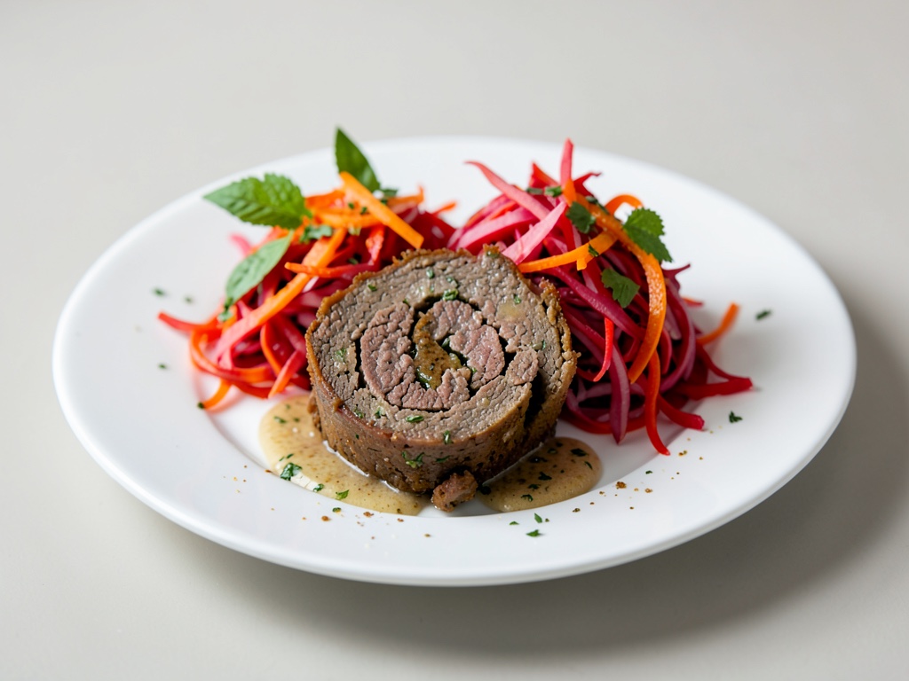 Rotolo di salsiccia con insalata di cavolo rosso aranciato