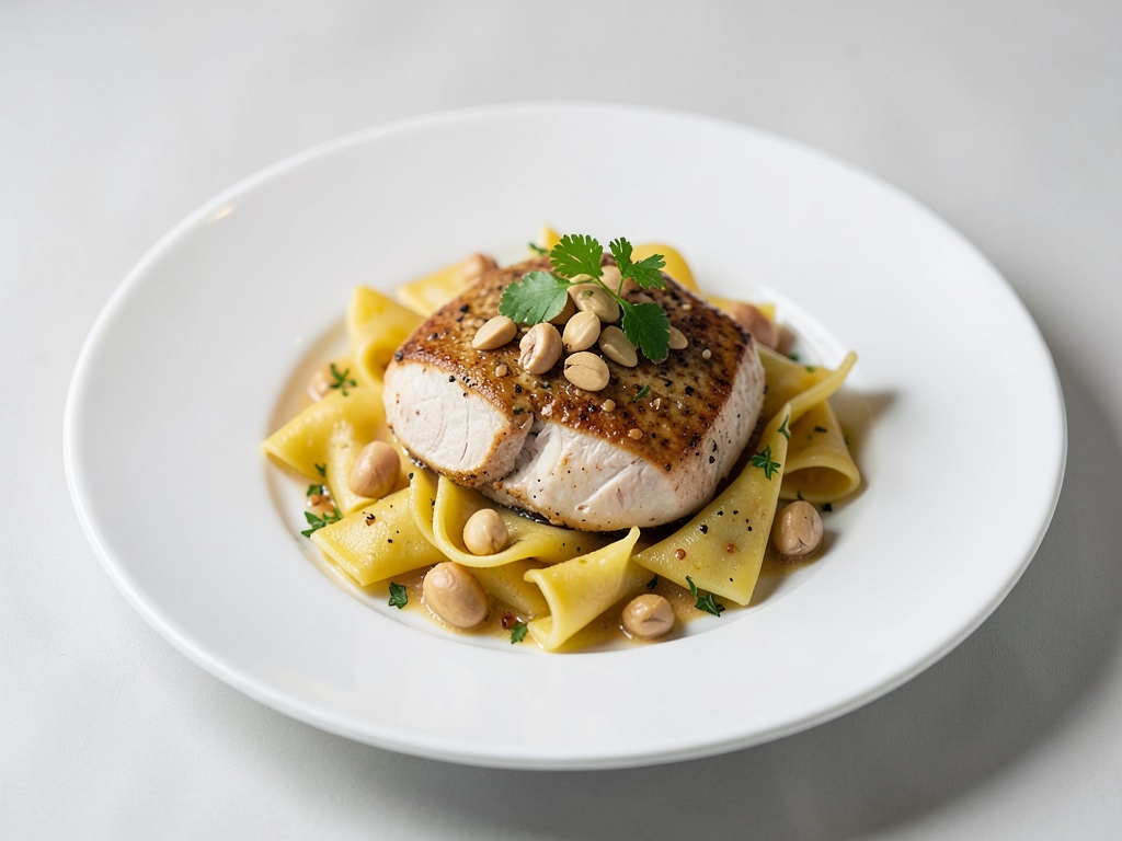 Farfalle con petto di pollo e arachidi