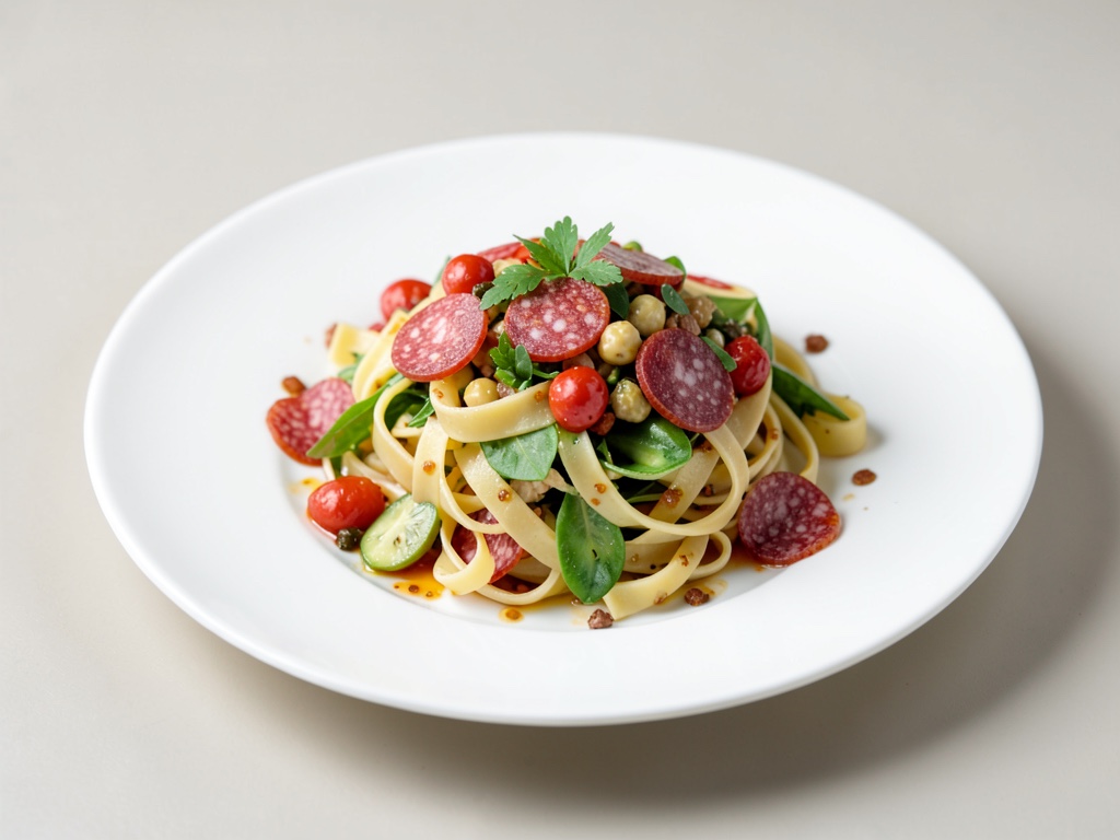 Frischer Pasta-Salat mit Salami und Gemüse