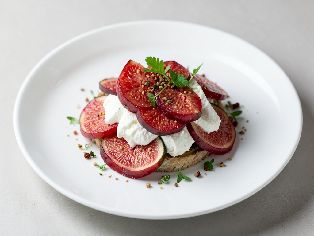 Fruchtiges Carpaccio aus Feigen und Erdbeeren mit Ricotta