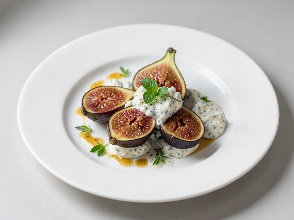 Fichi alla griglia con formaggio erborinato e salsa al miele