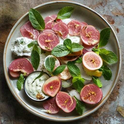 Fichi con prosciutto e salsa allo yogurt e menta