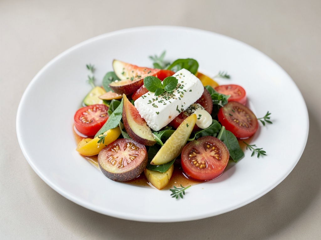 Insalata di fichi e pomodori fruttata con formaggio di capra