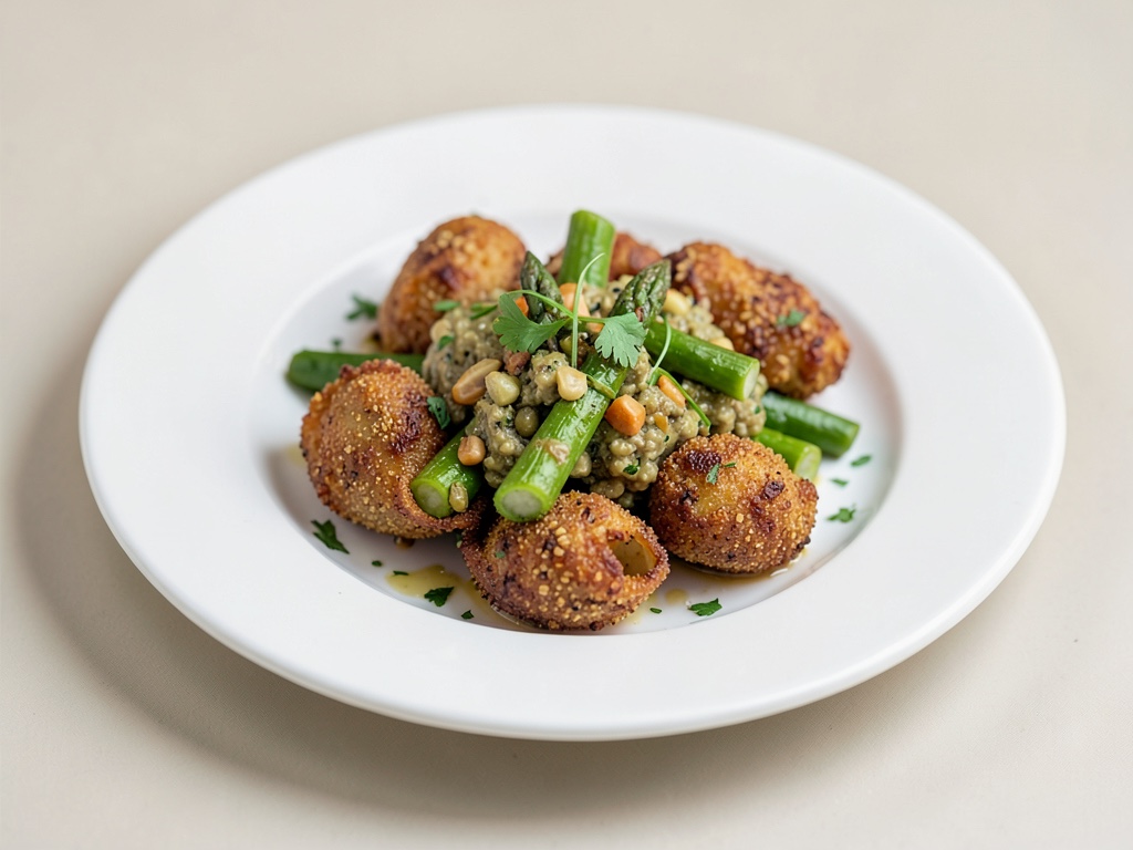 Crostini croccanti di farro con ragout di asparagi delicato