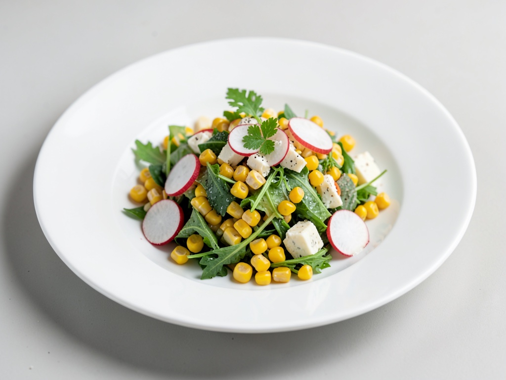 Insalata fresca di valeriana con ravanelli e formaggio